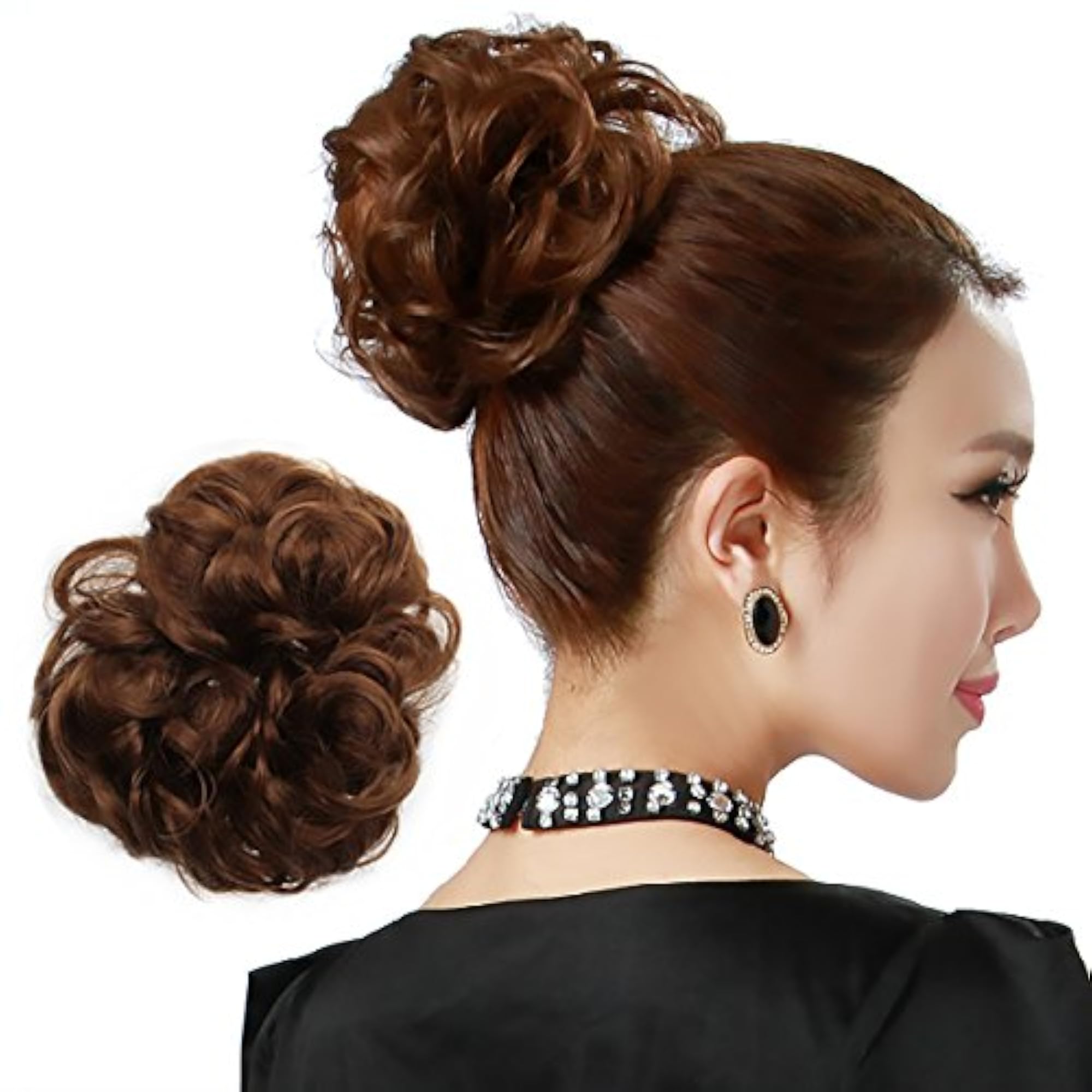 Ladies Synthetic Wavy Curly Hair Bun Extension, Fox Red